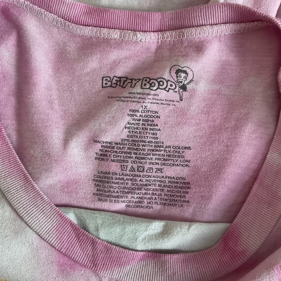 Vintage Betty Boop & Pudgy Pink Tie Dye 1X Y2K Oversized Shirt XL PreLoved - Picture 5 of 6